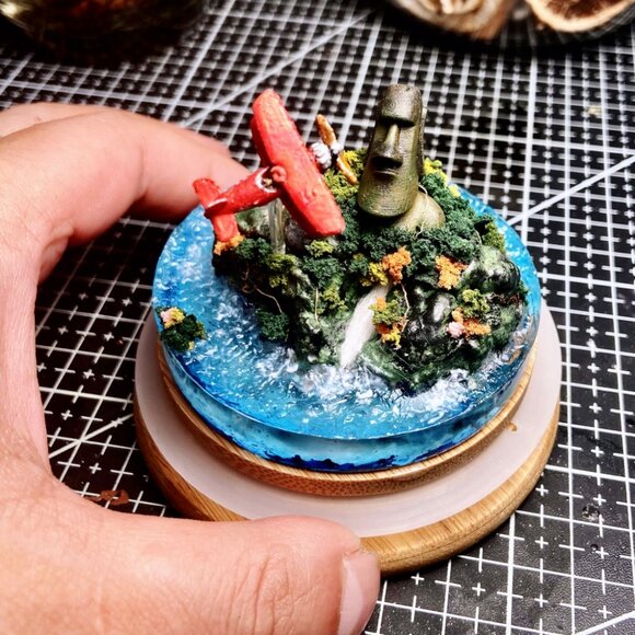 Original handmade Fly over Easter Island miniature landscape model decorative - Picture 2 of 6